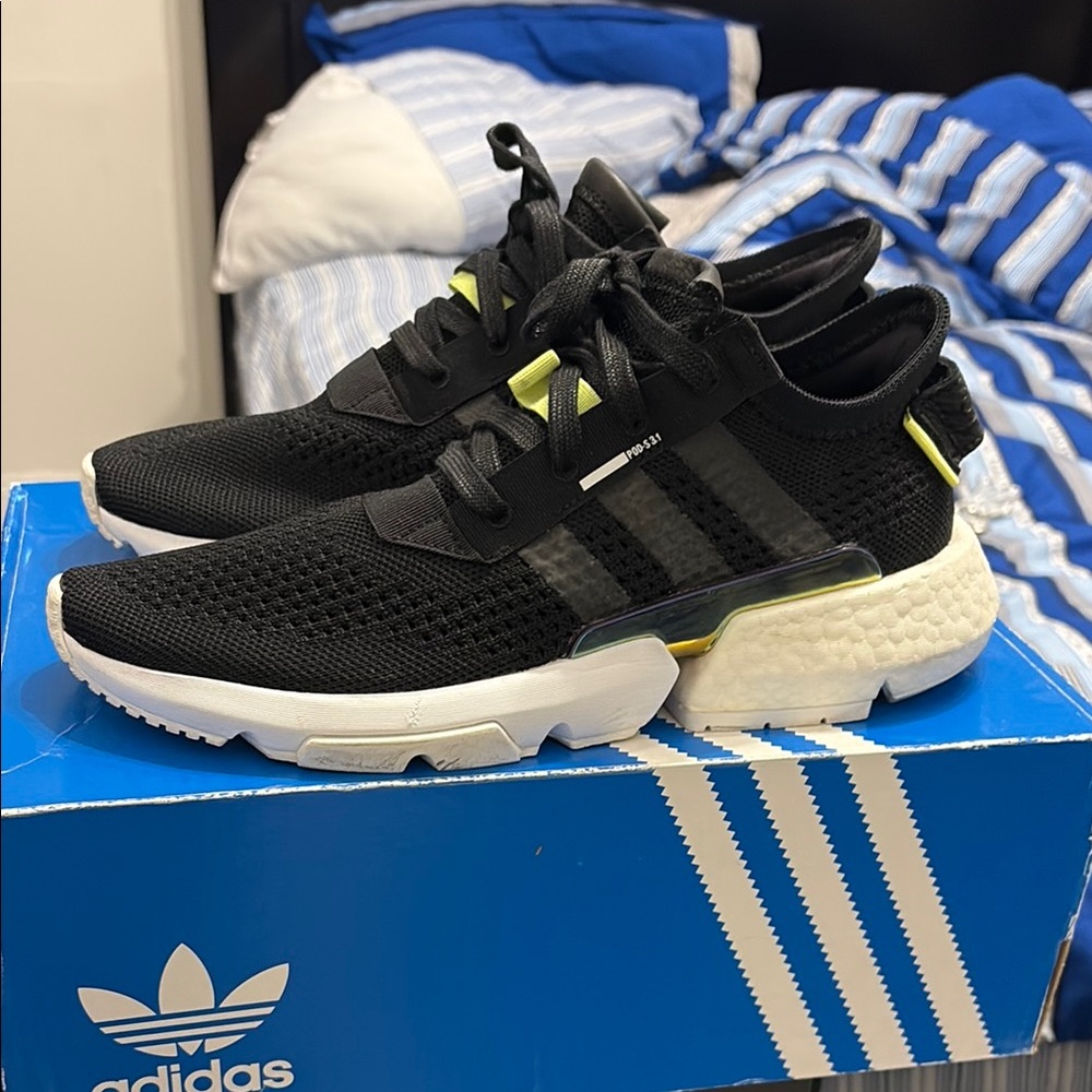 Adidas Black Sneakers with Neon Green Highlights